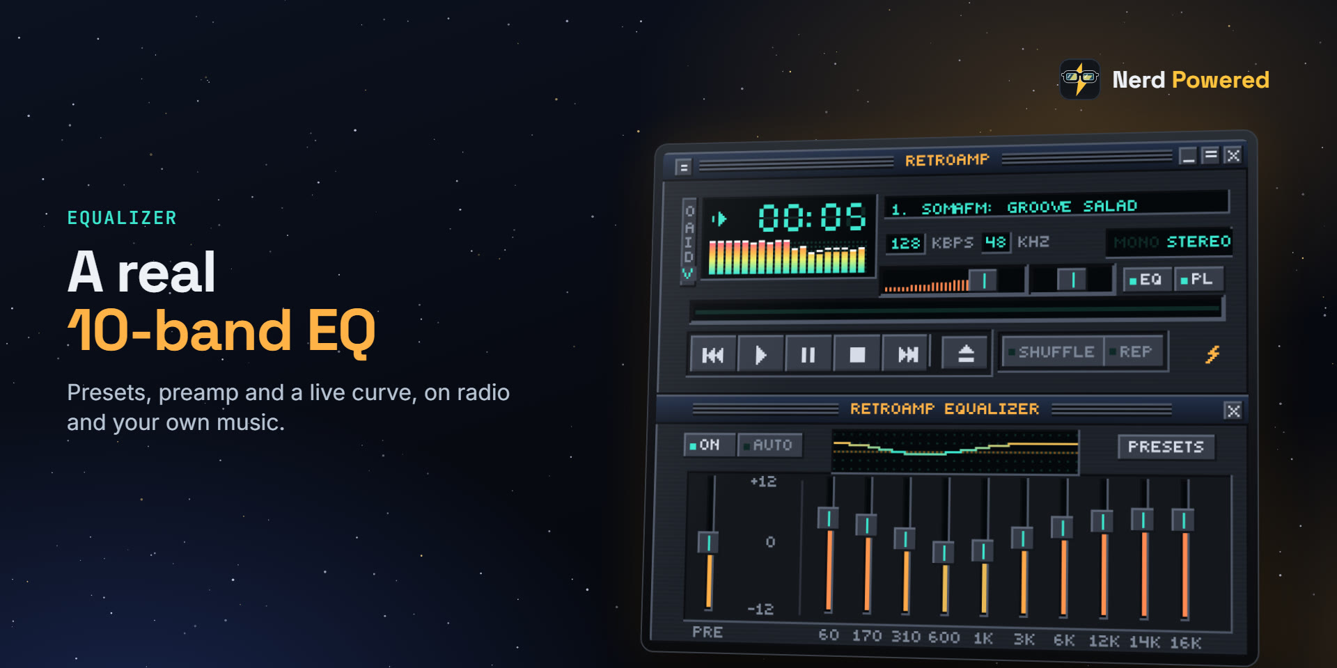 The player and the 10-band equalizer with a live EQ curve.